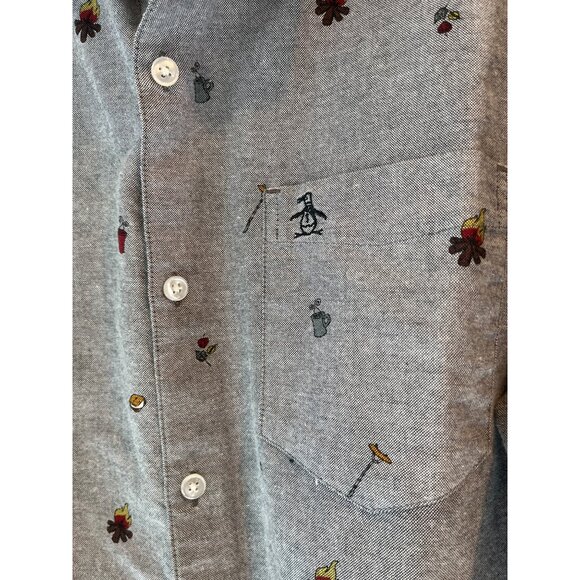 Heritage Slim Fit Penguin Button-Up Shirt With Campfire Print Gray Long-Sleeve C - Picture 3 of 7